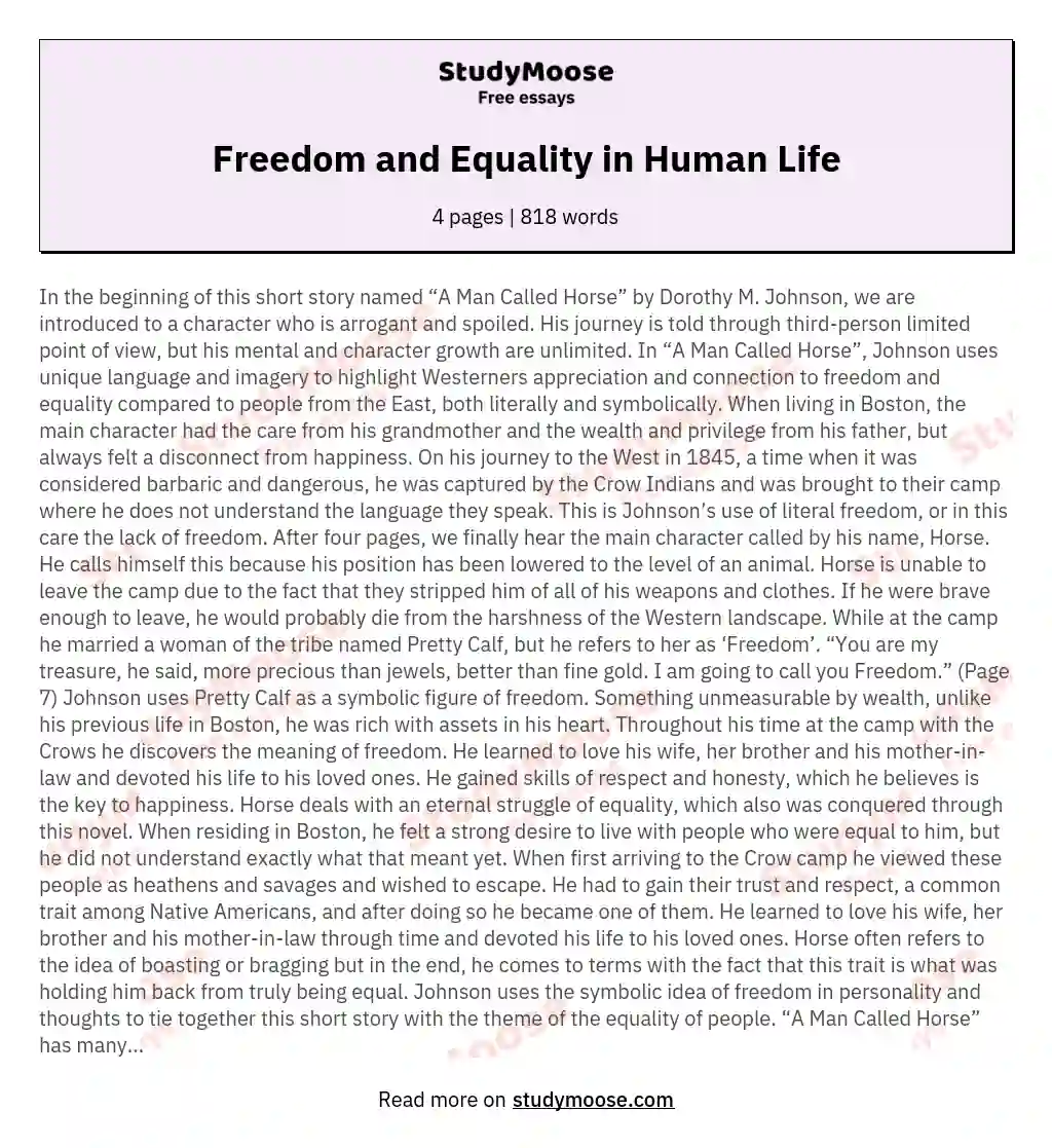 Freedom and Equality in Human Life essay
