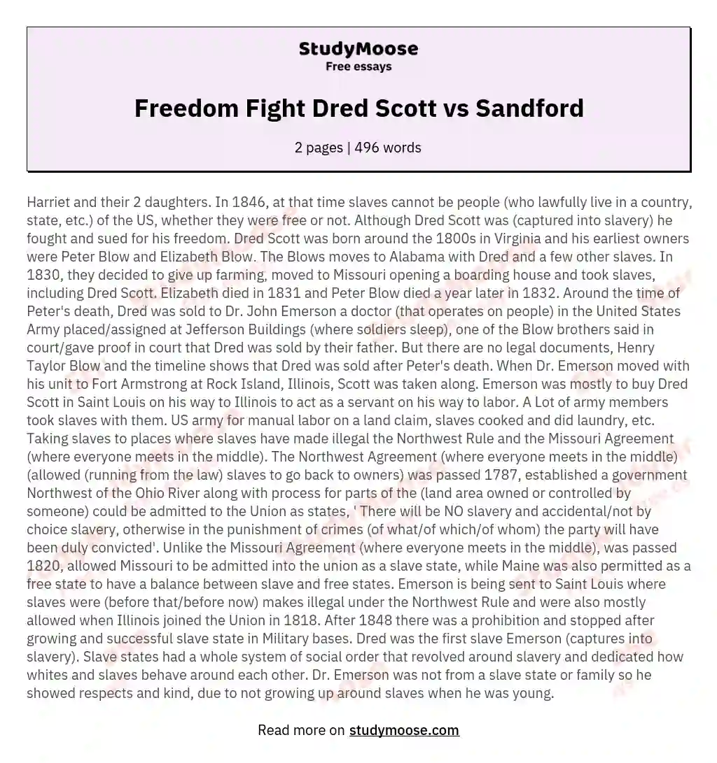 Freedom Fight Dred Scott vs Sandford essay