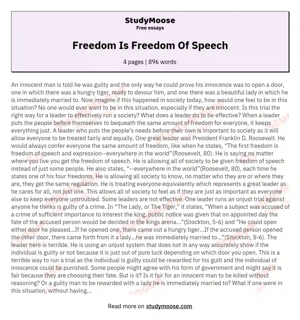 Freedom Is Freedom Of Speech essay