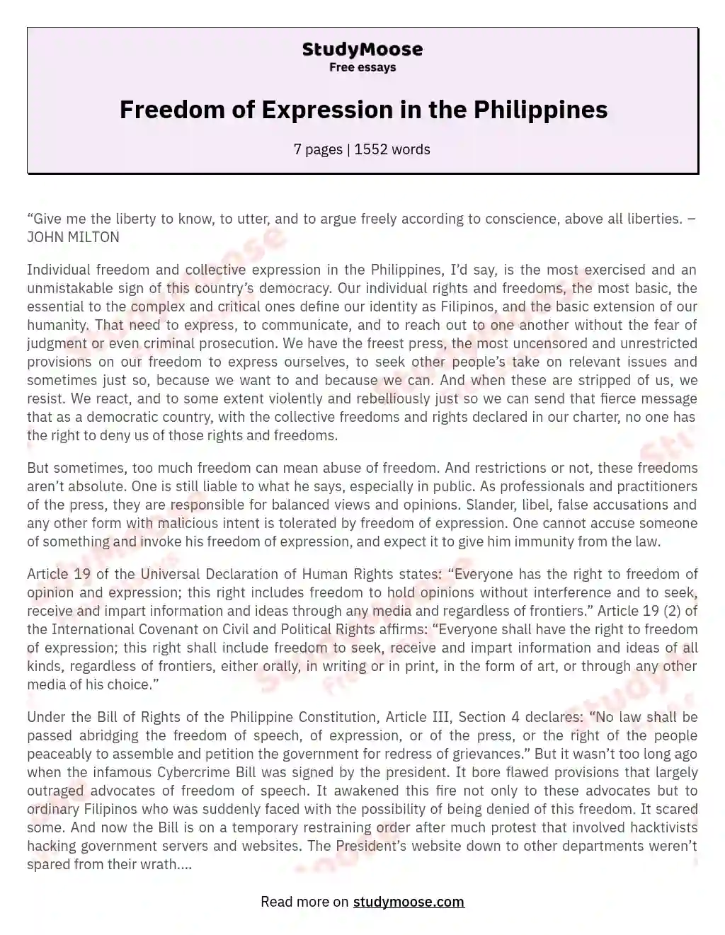 Freedom of Expression in the Philippines essay