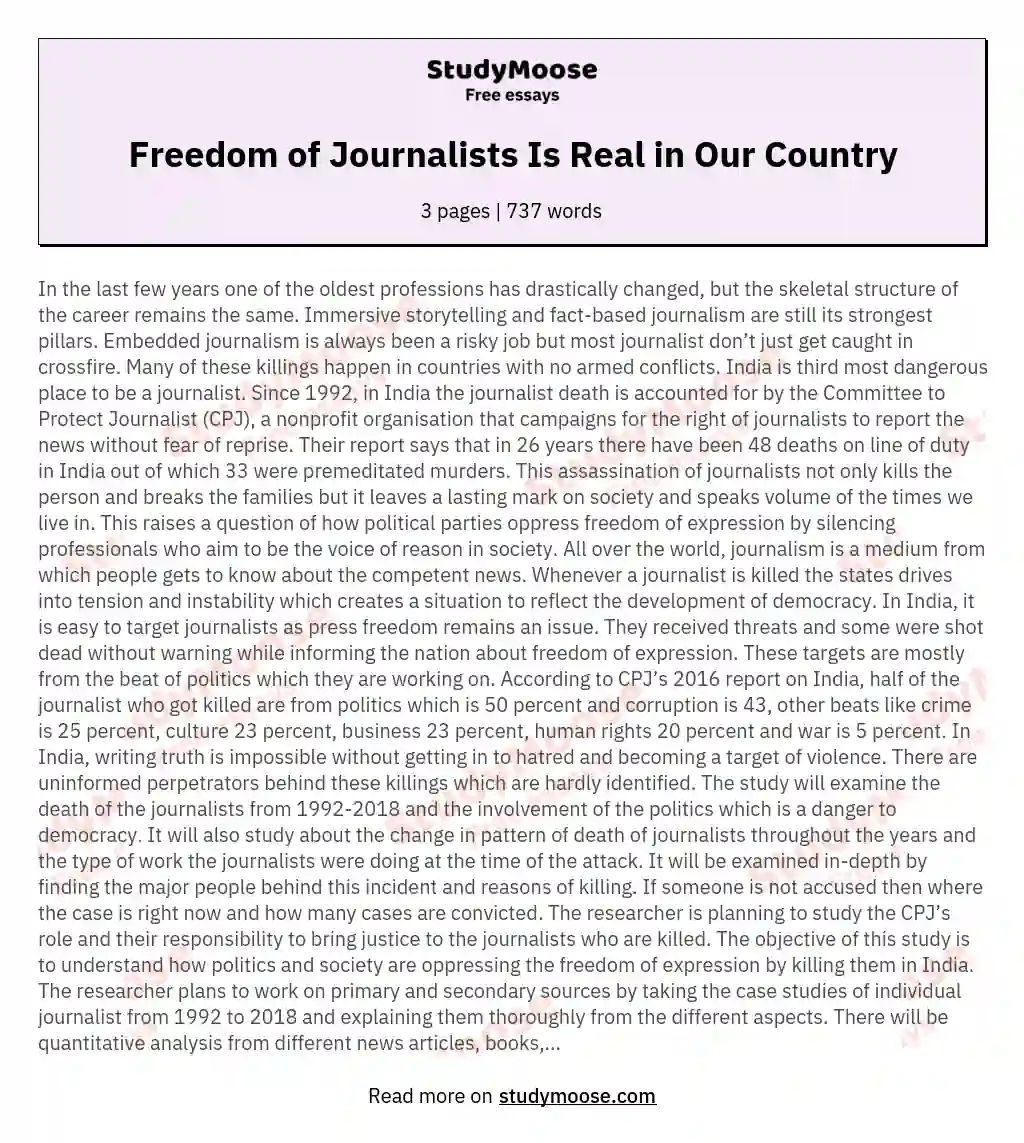 Freedom of Journalists Is Real in Our Country essay