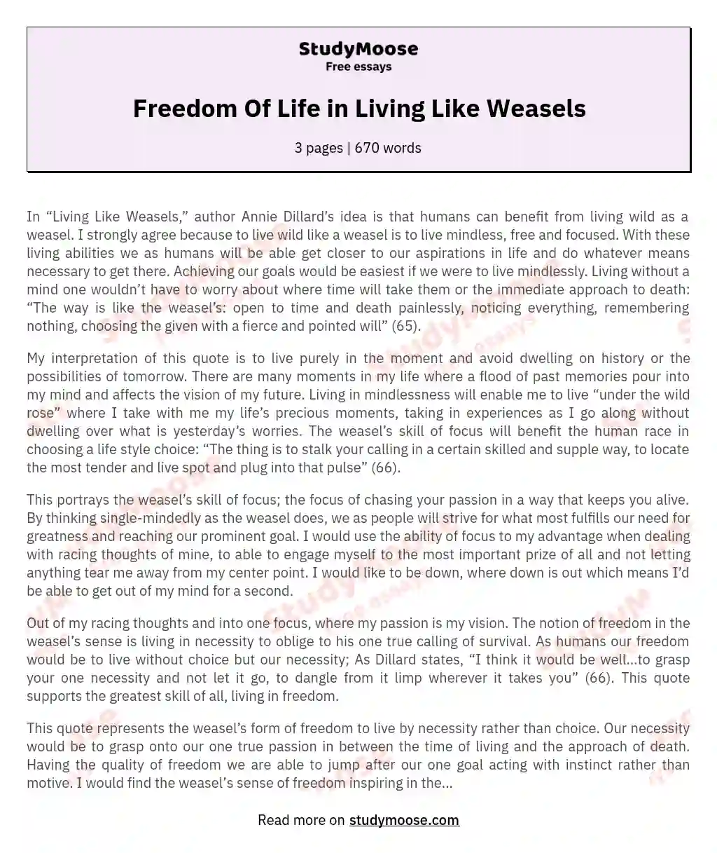 Freedom Of Life in Living Like Weasels essay