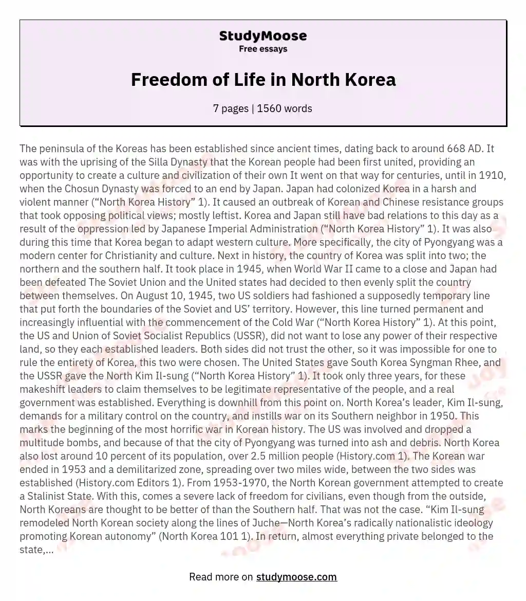 Freedom of Life in North Korea essay