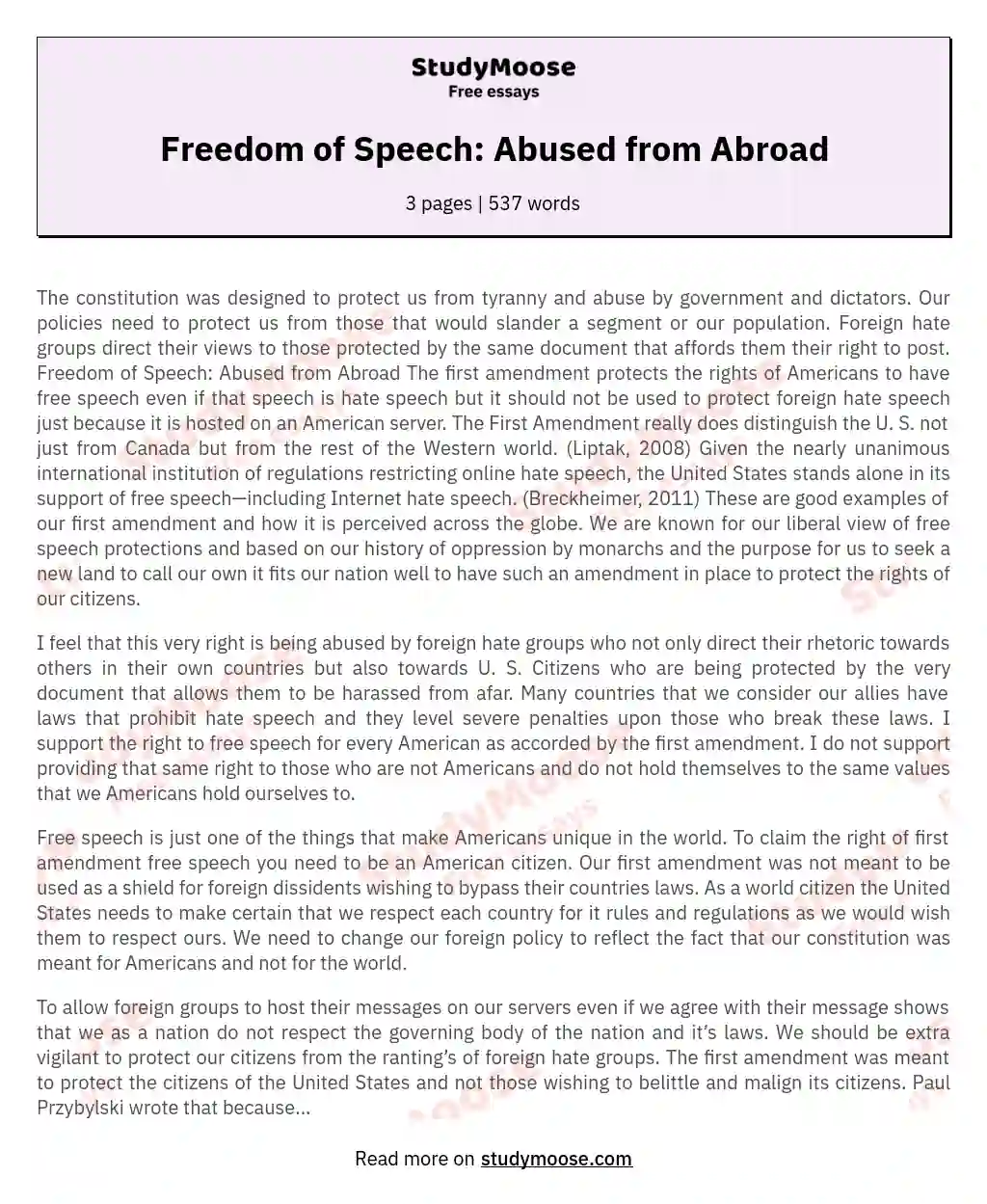Freedom of Speech: Abused from Abroad essay