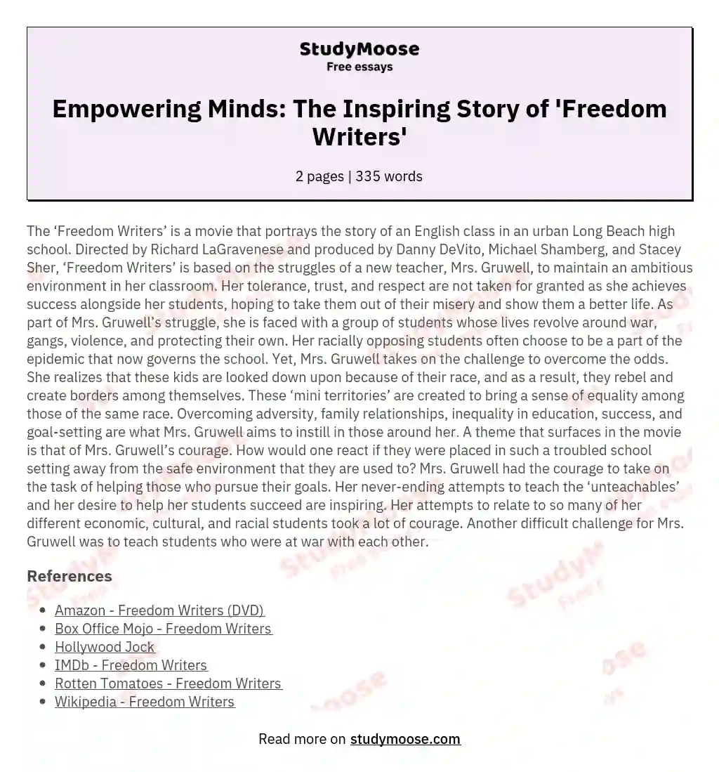Empowering Minds: The Inspiring Story of 'Freedom Writers' essay