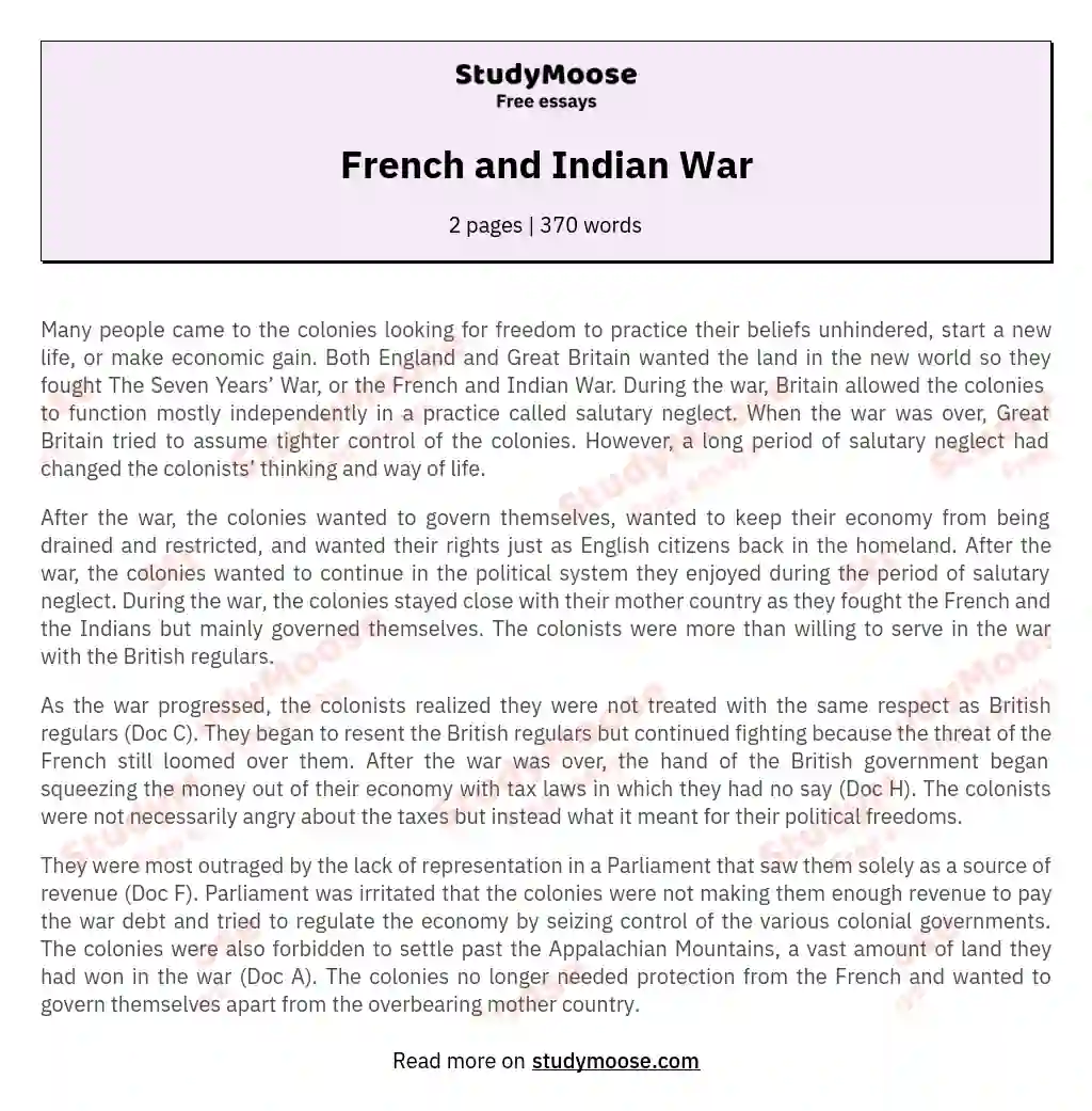 effects of the french and indian war essay