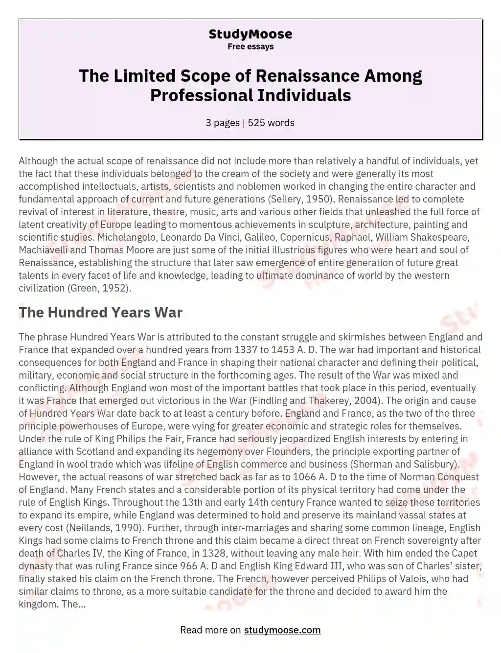 The Limited Scope of Renaissance Among Professional Individuals essay