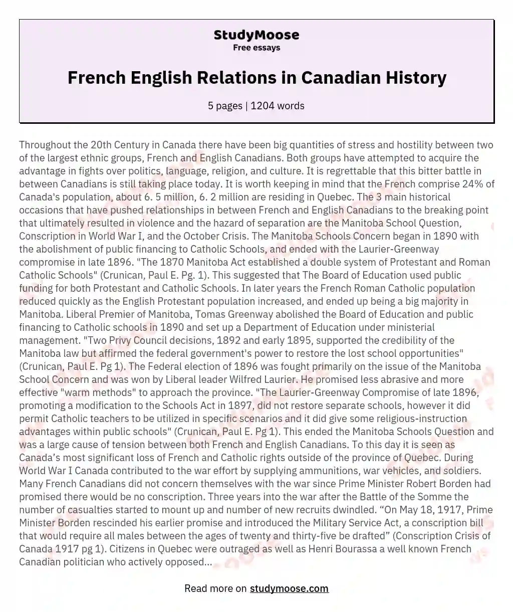 French English Relations in Canadian History essay