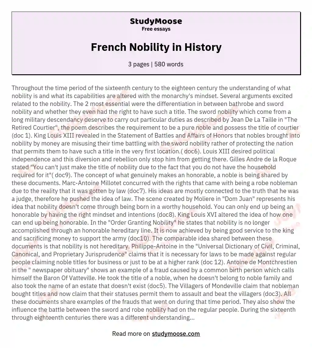 French Nobility in History essay