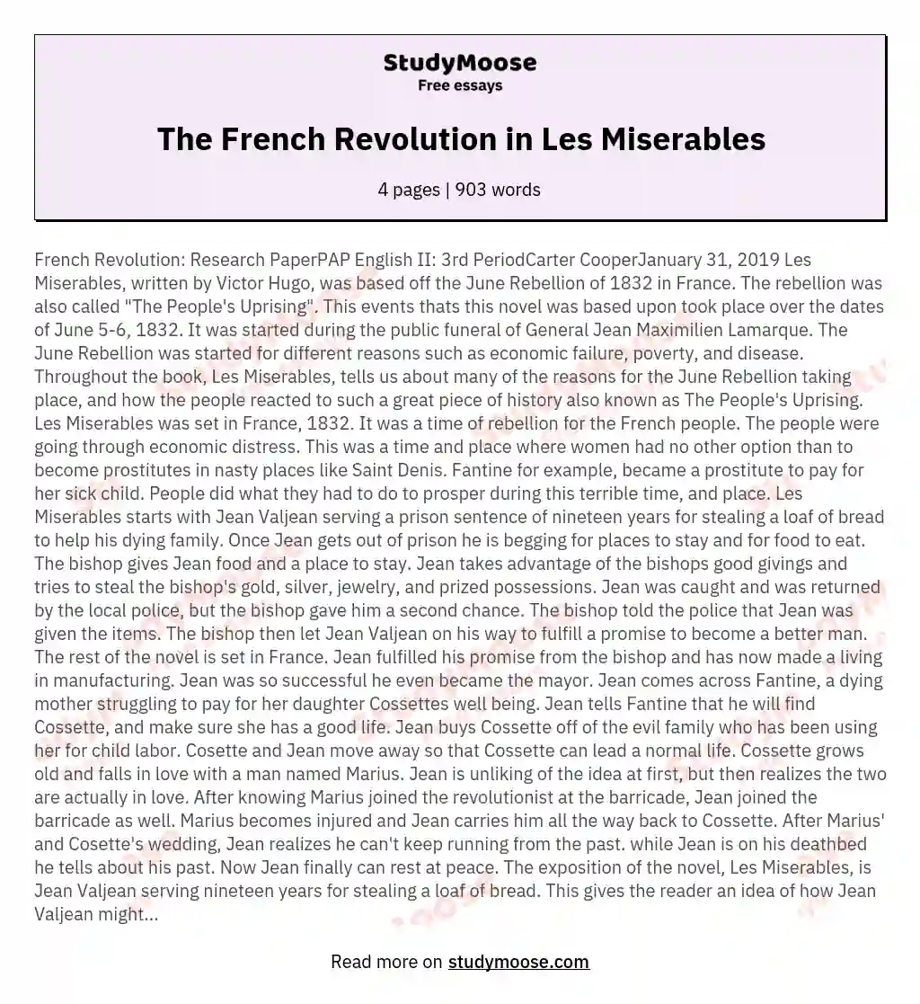French Revolution Research PaperPAP English II 3rd PeriodCarter CooperJanuary 31 2019 Les Miserables