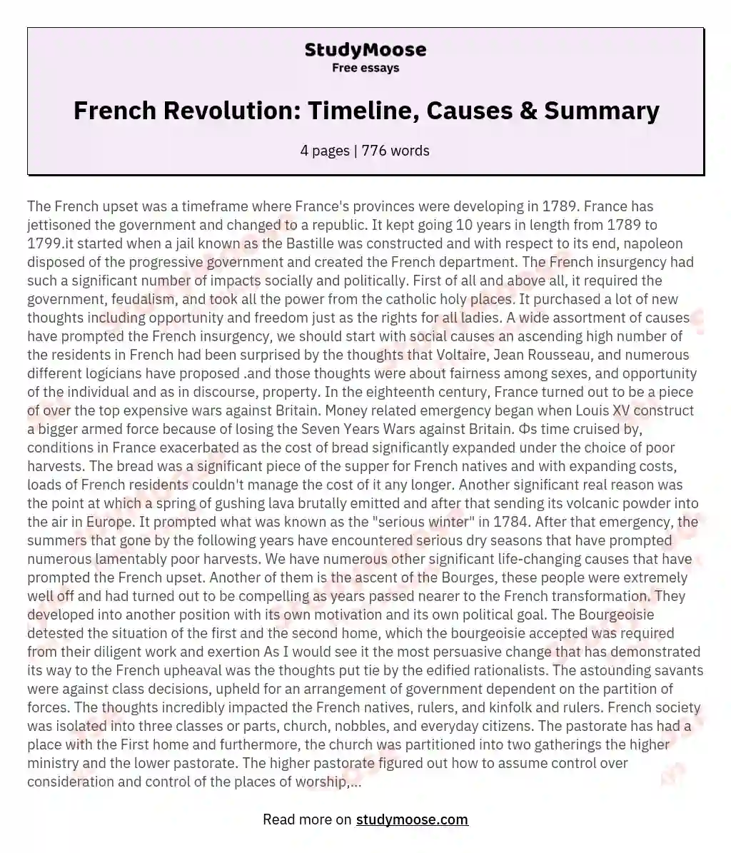 French Revolution: Timeline, Causes & Summary essay