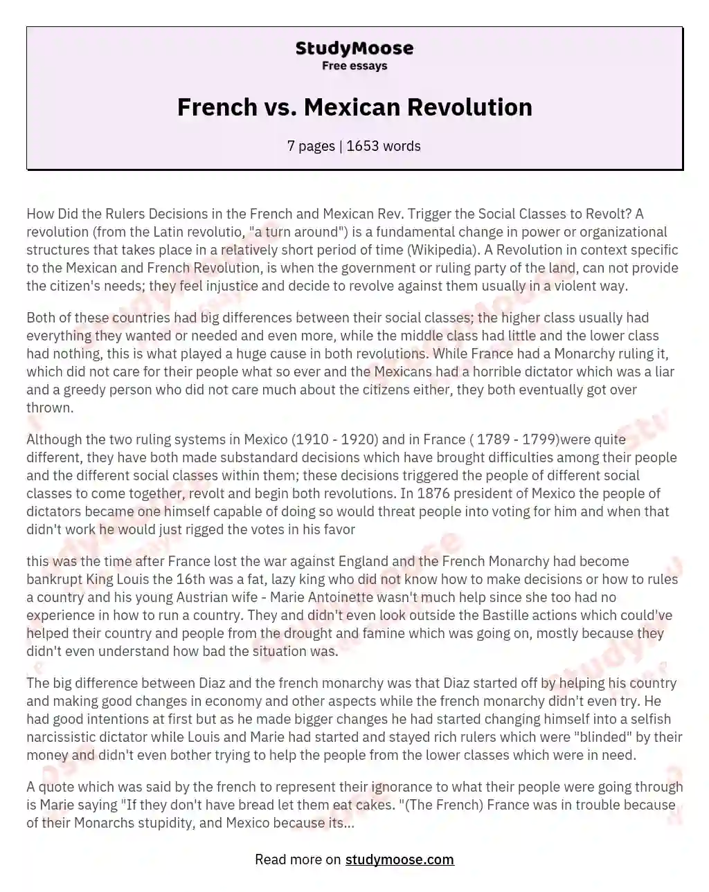 French vs. Mexican Revolution essay