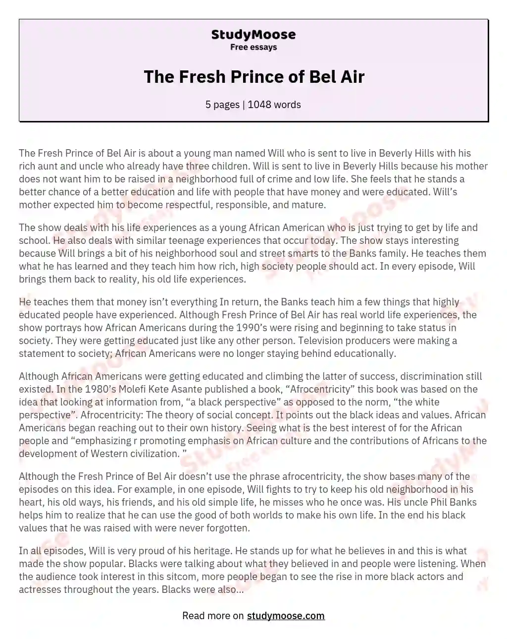 The Fresh Prince of Bel Air essay