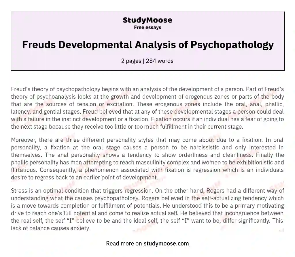 Freuds Developmental Analysis of Psychopathology essay
