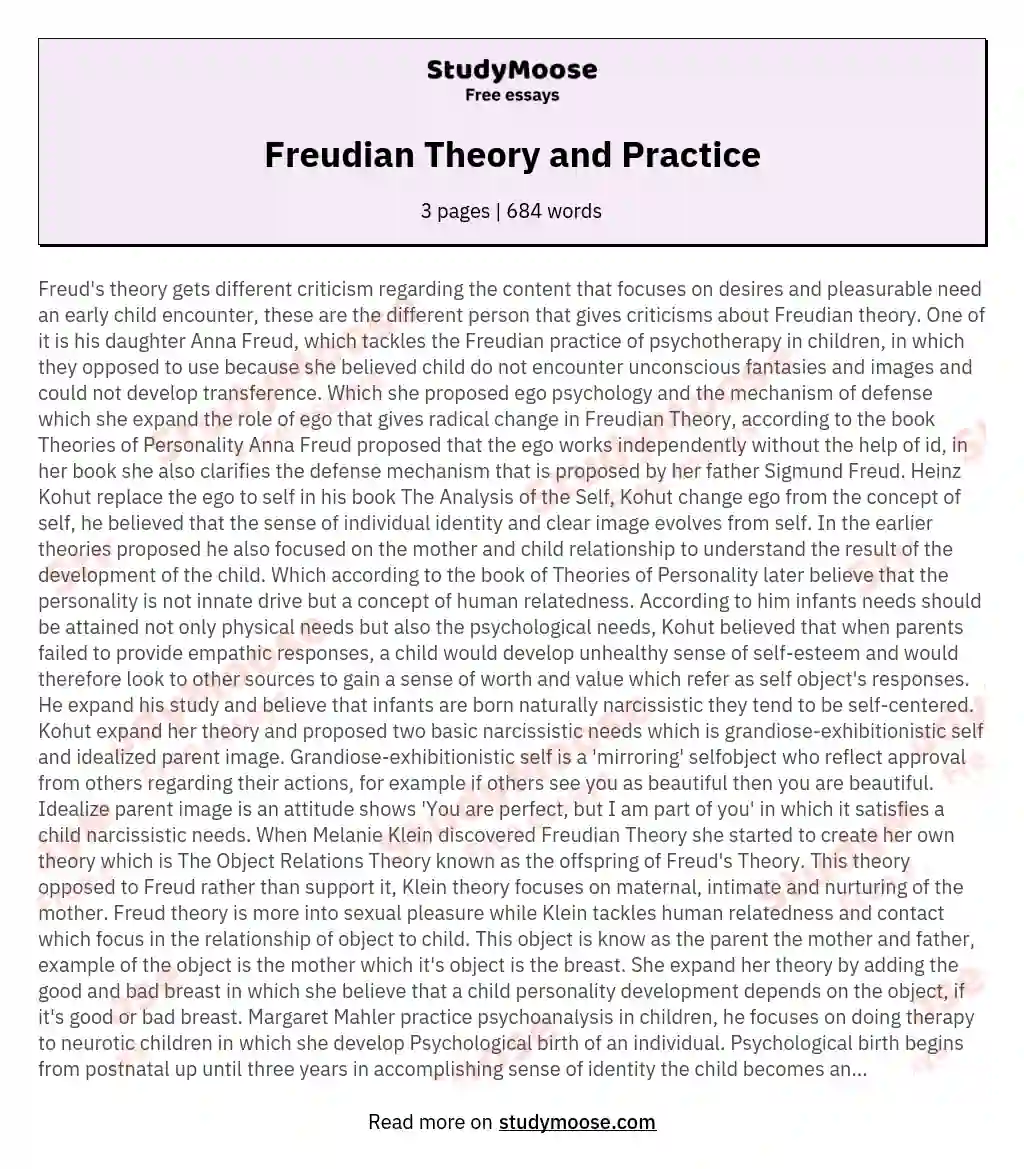 Freudian Theory and Practice essay