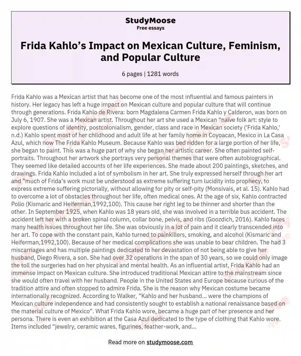 Frida Kahlo’s Impact on Mexican Culture, Feminism, and Popular Culture