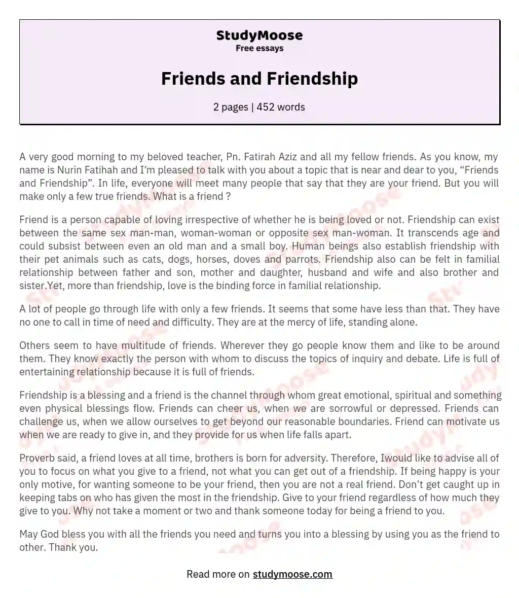 friendship essay 120 words