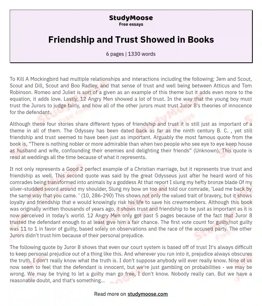 Friendship and Trust Showed in Books essay