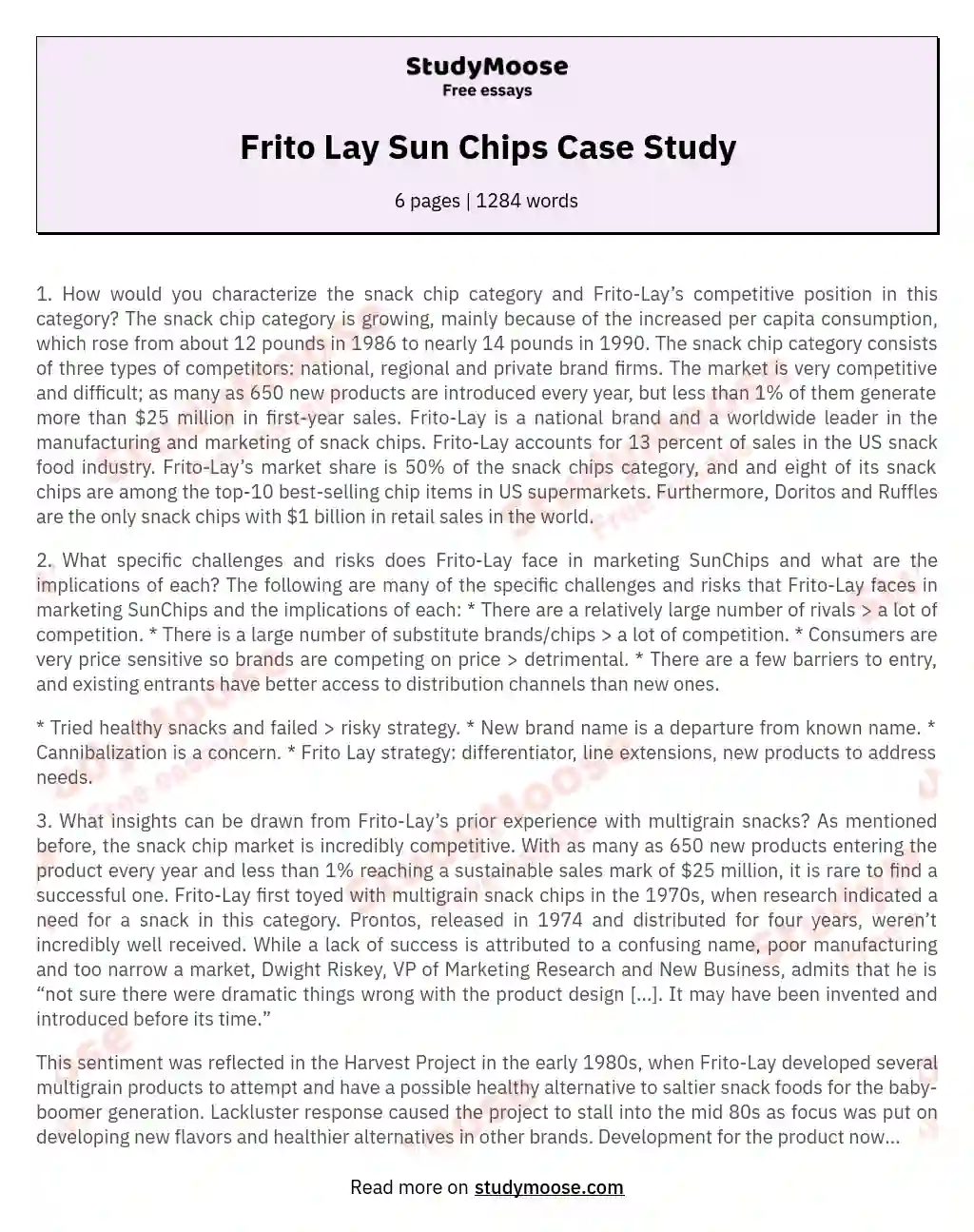 Frito Lay Sun Chips Case Study essay