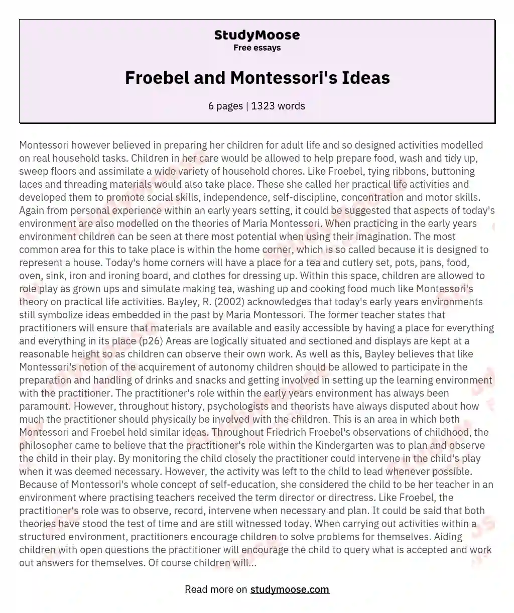 Froebel and Montessori's Ideas