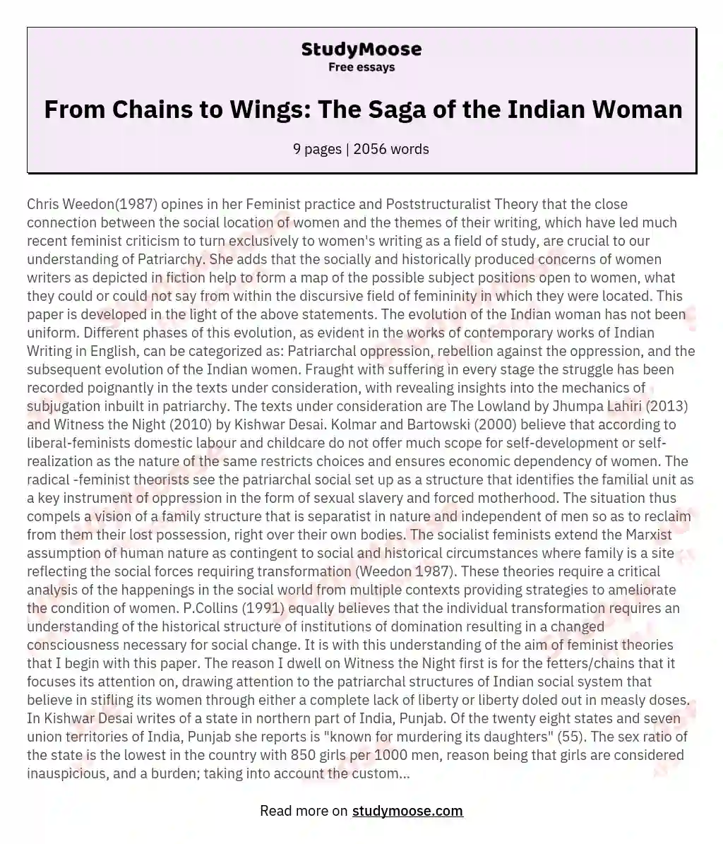 From Chains to Wings: The Saga of the Indian Woman essay
