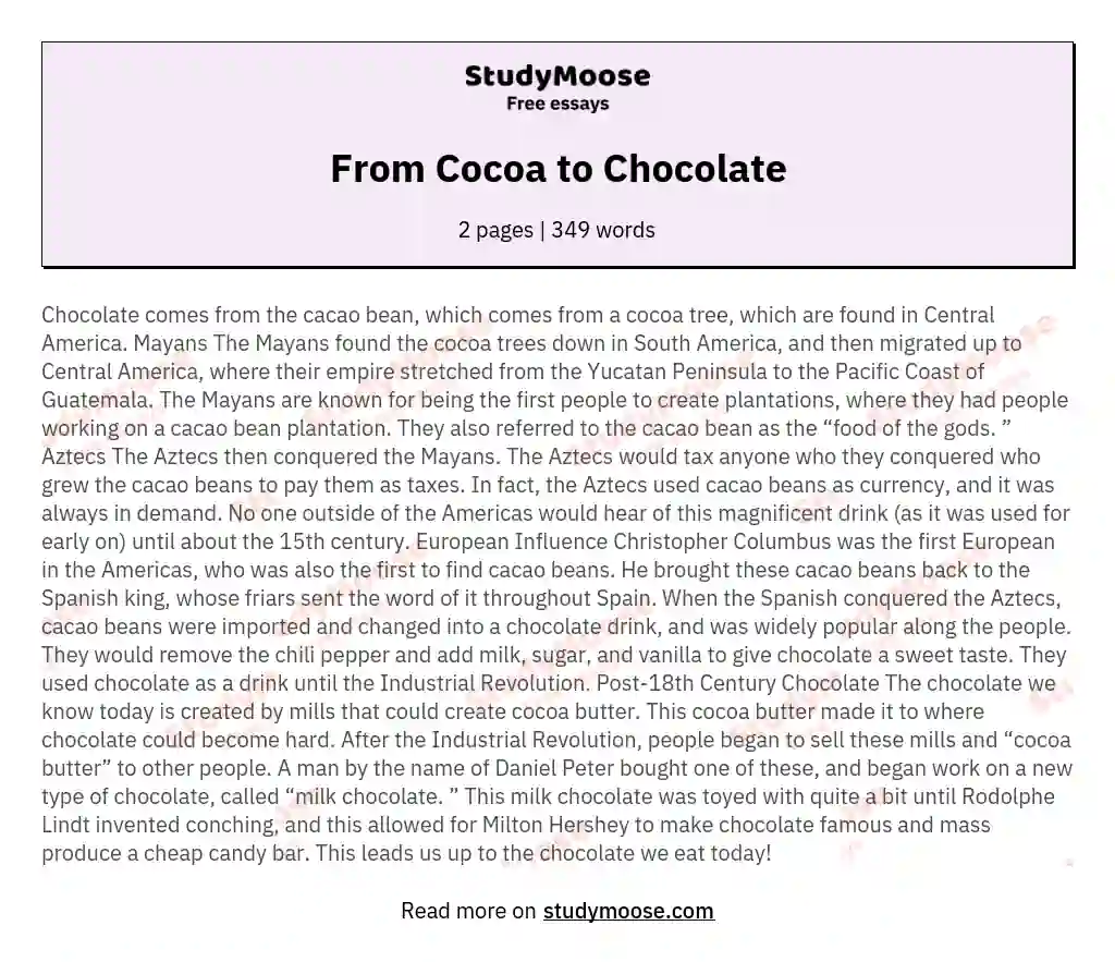 From Cocoa to Chocolate