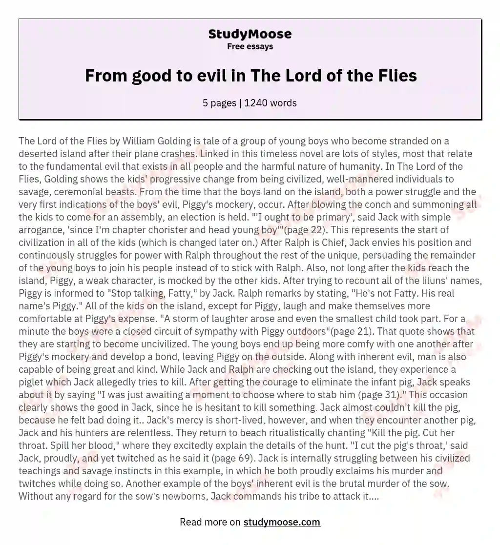 From good to evil in The Lord of the Flies