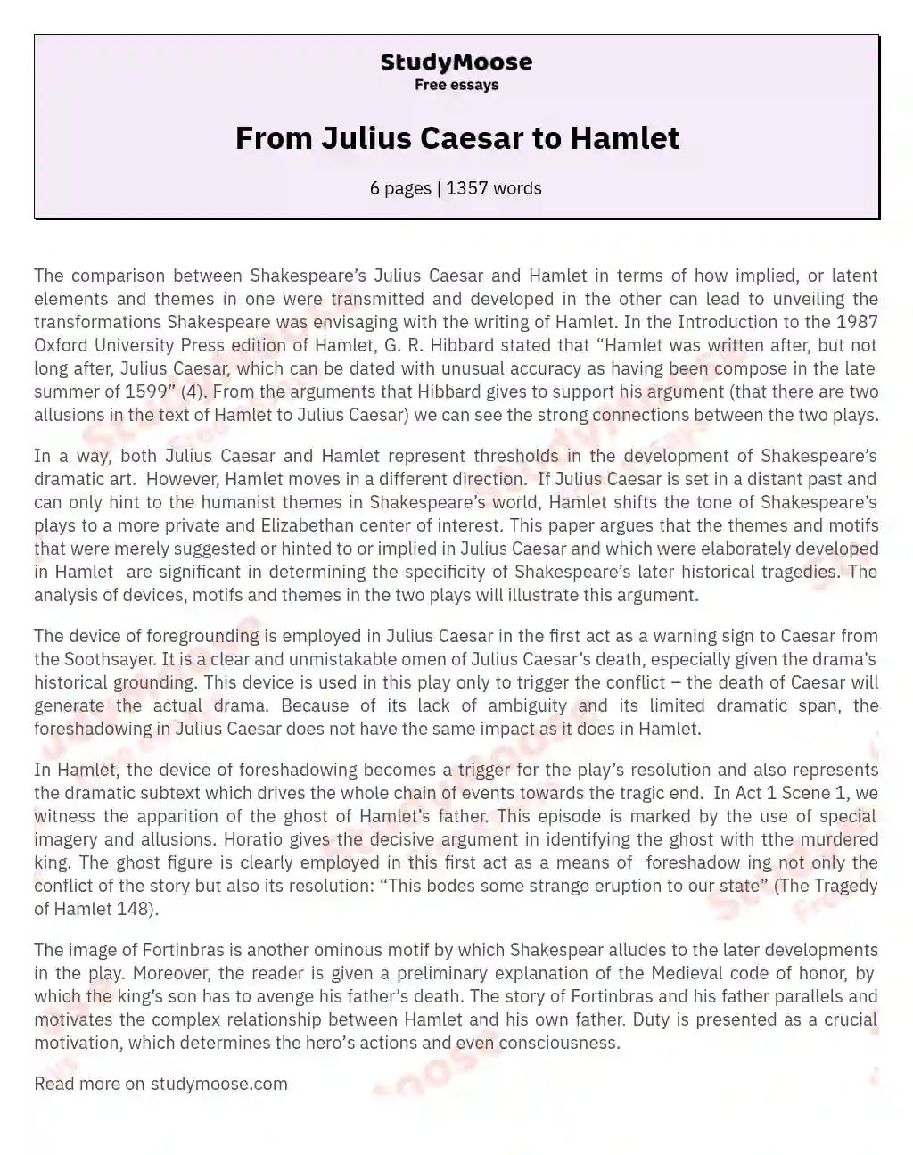 From Julius Caesar to Hamlet essay