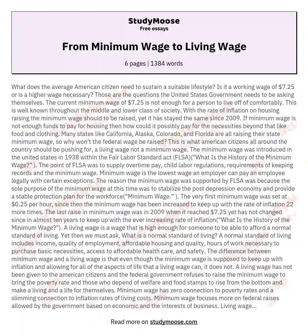 From Minimum Wage to Living Wage