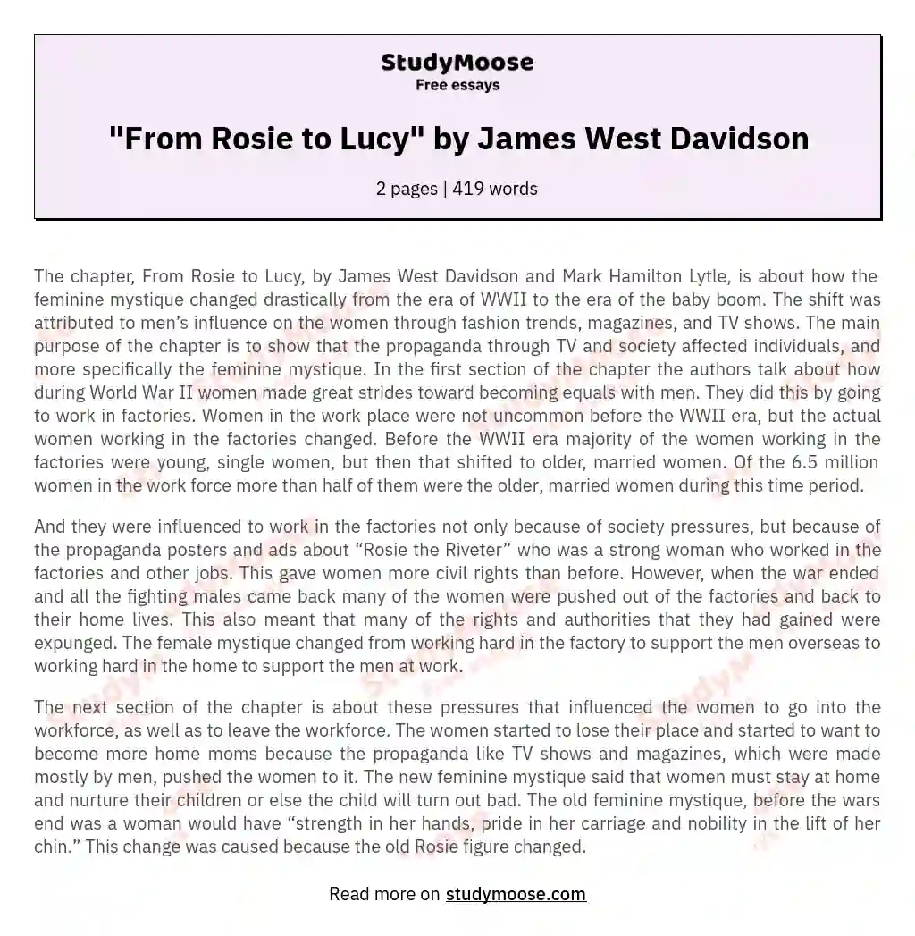 "From Rosie to Lucy" by James West Davidson essay