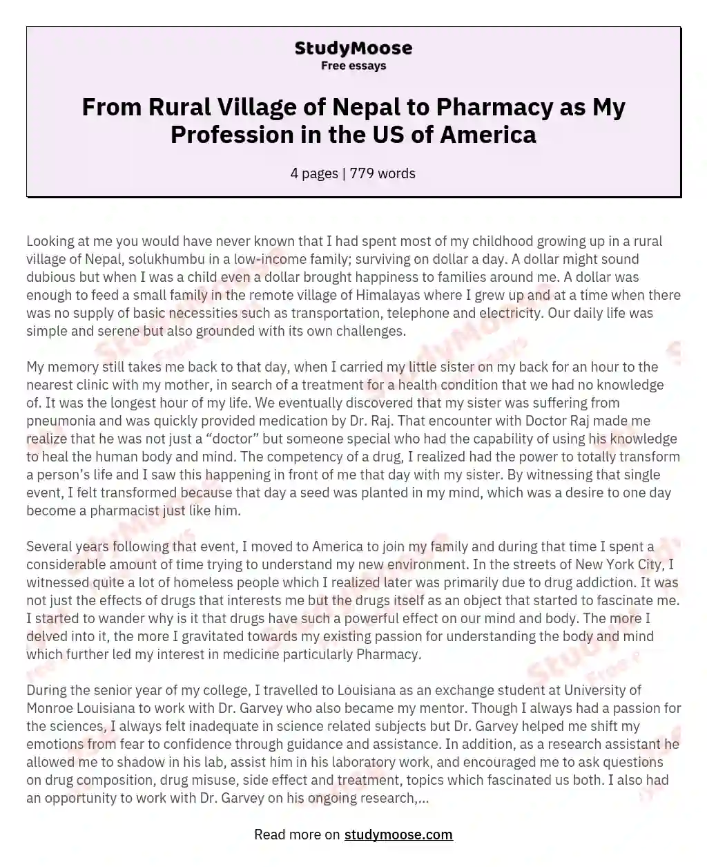 From Rural Village of Nepal to Pharmacy as My Profession in the US of America essay