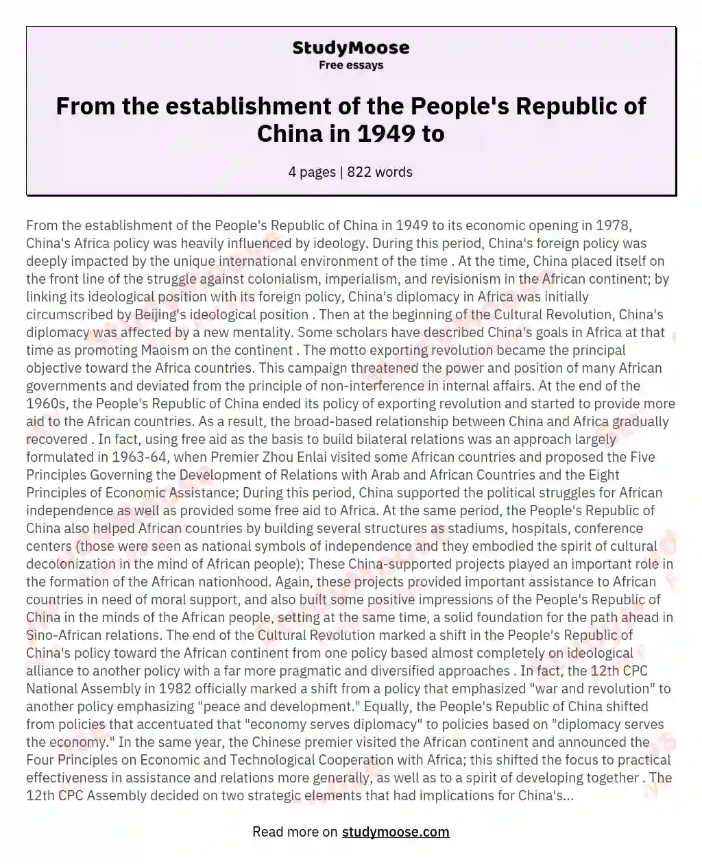 From the establishment of the People's Republic of China in 1949 to