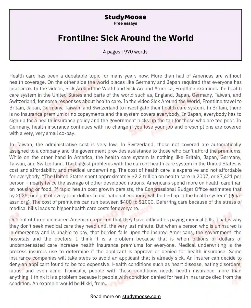 Frontline: Sick Around the World essay