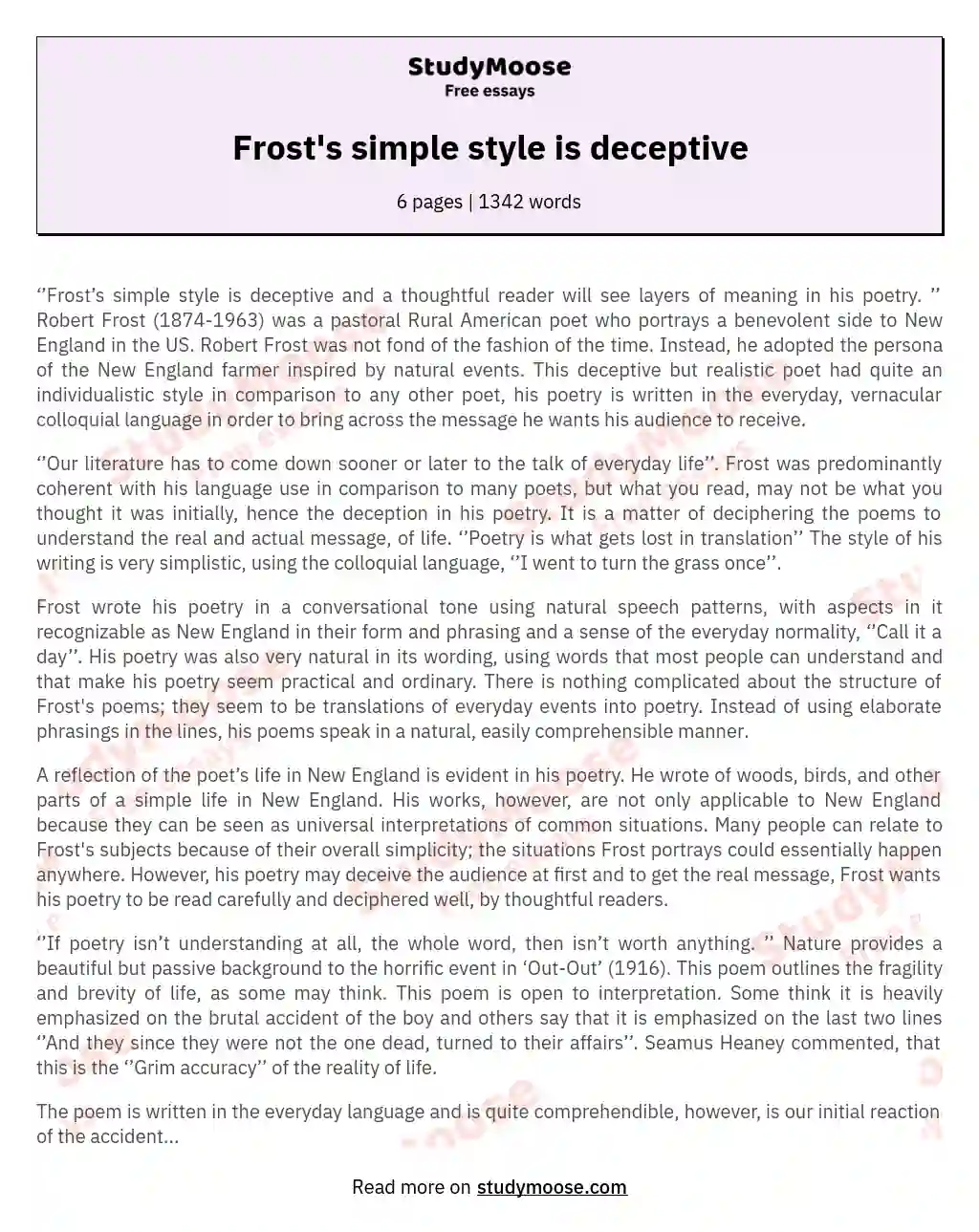Frost's simple style is deceptive essay