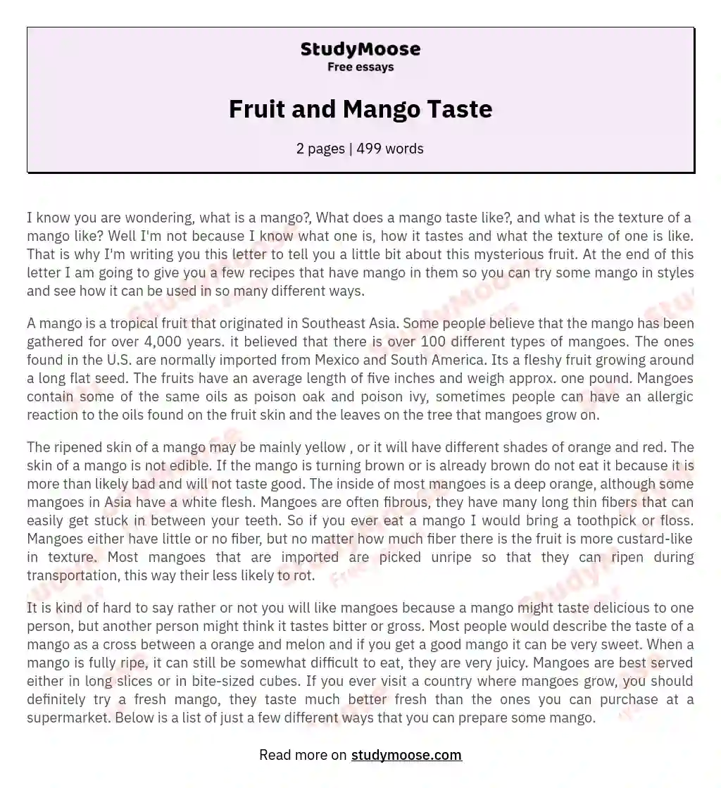 Fruit and Mango Taste essay