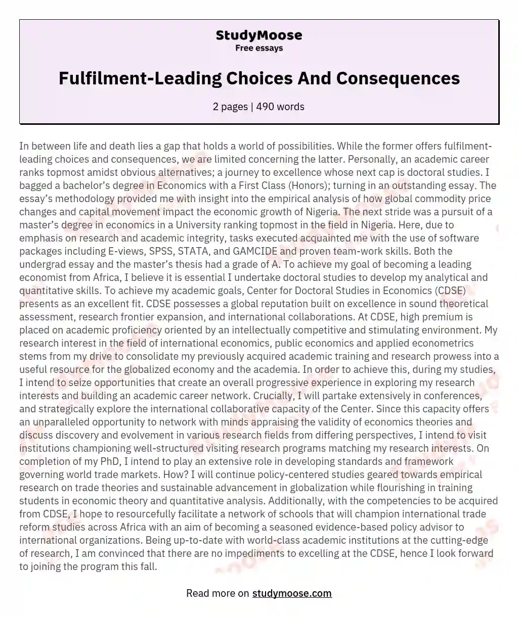 Fulfilment-Leading Choices And Consequences essay