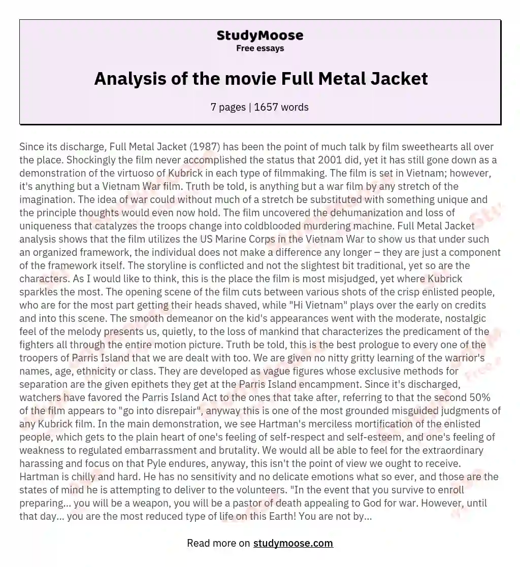Analysis of the movie Full Metal Jacket essay