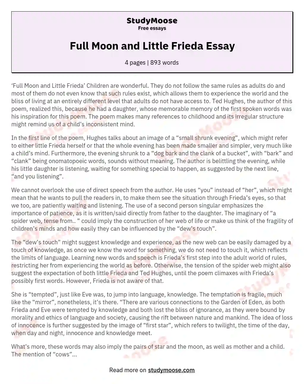 Full Moon and Little Frieda Essay essay