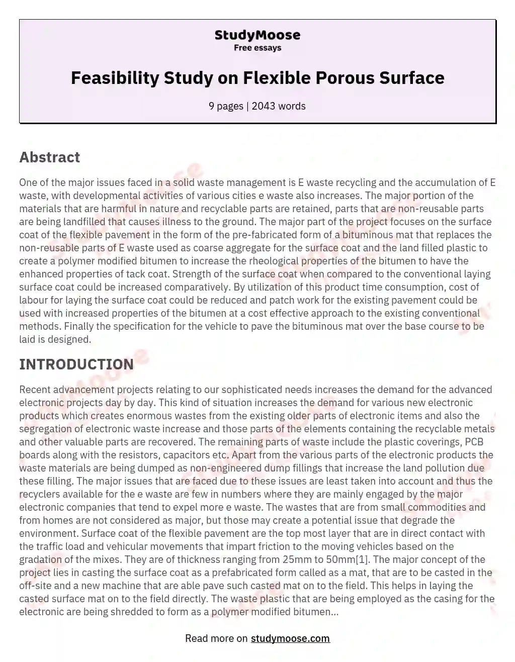 Feasibility Study on Flexible Porous Surface essay