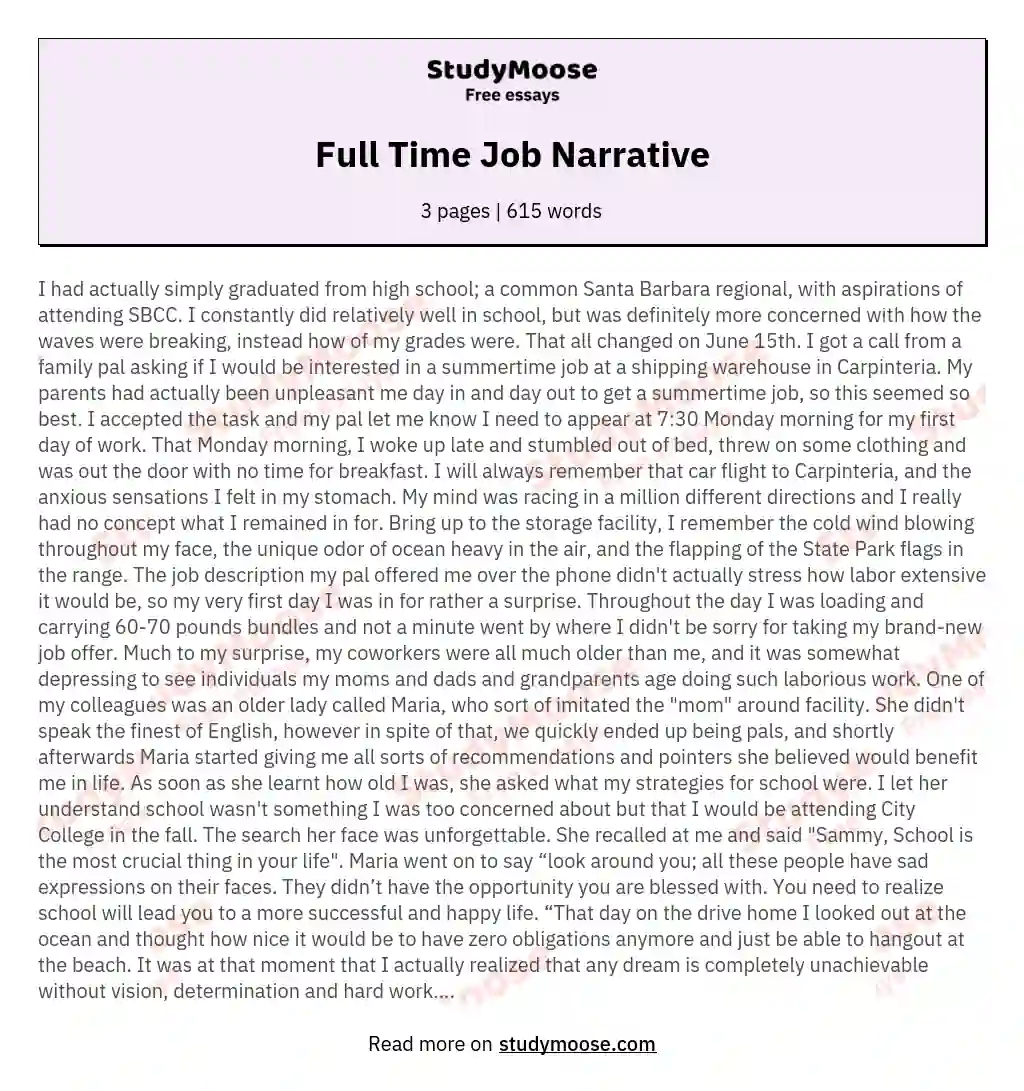 Full Time Job Narrative