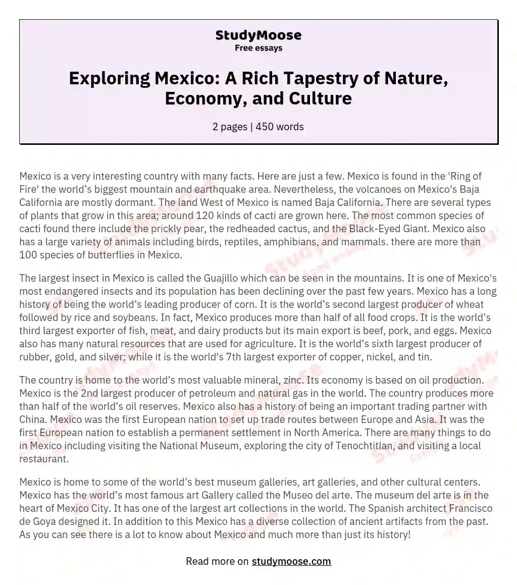 Exploring Mexico: A Rich Tapestry of Nature, Economy, and Culture essay