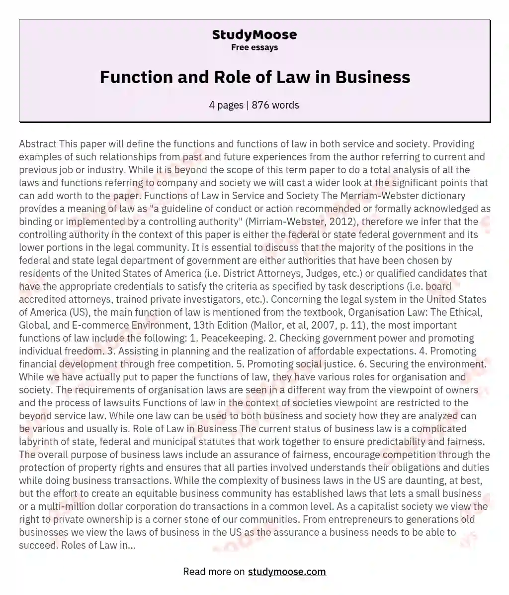 Function and Role of Law in Business
