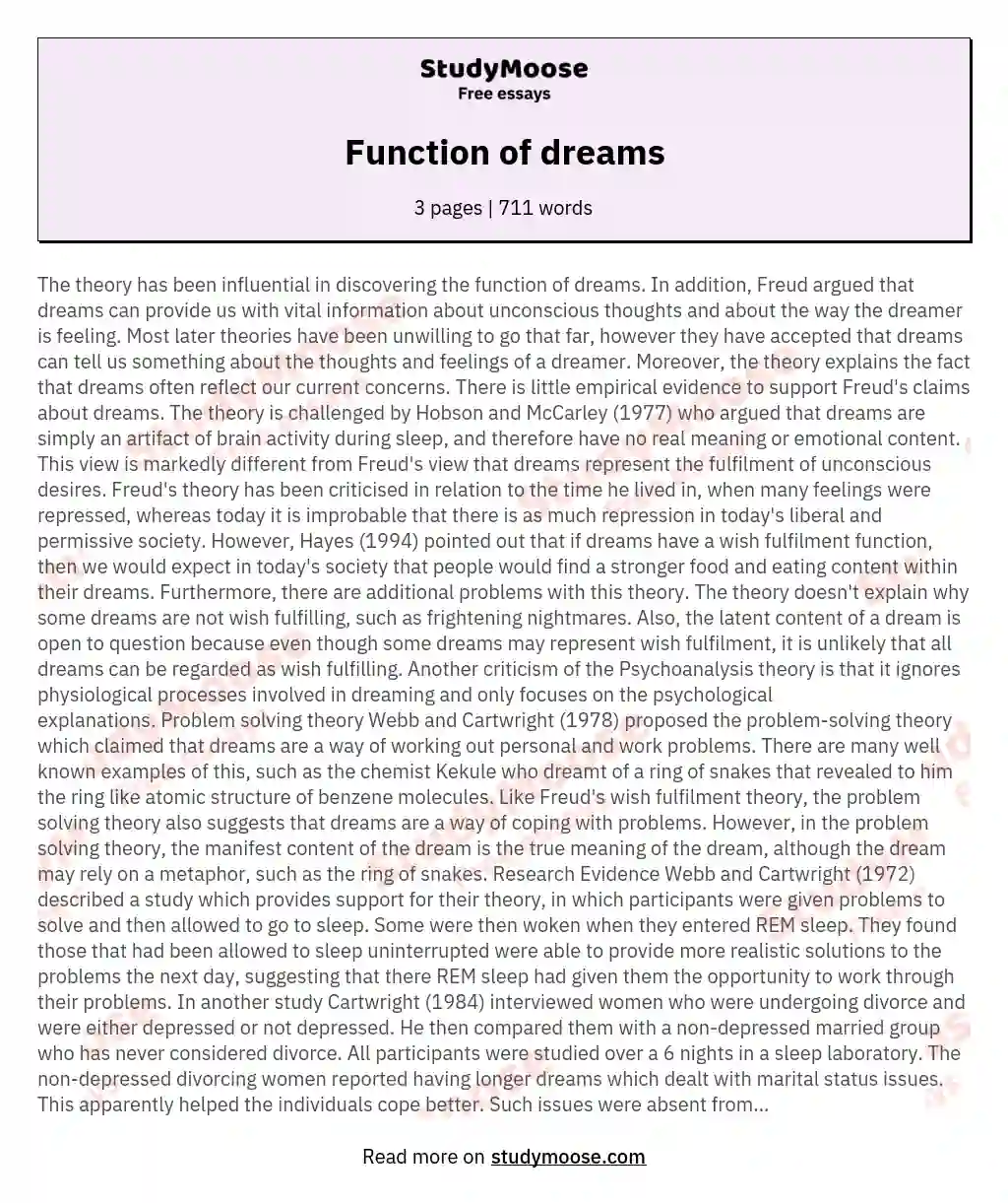 Function of dreams essay