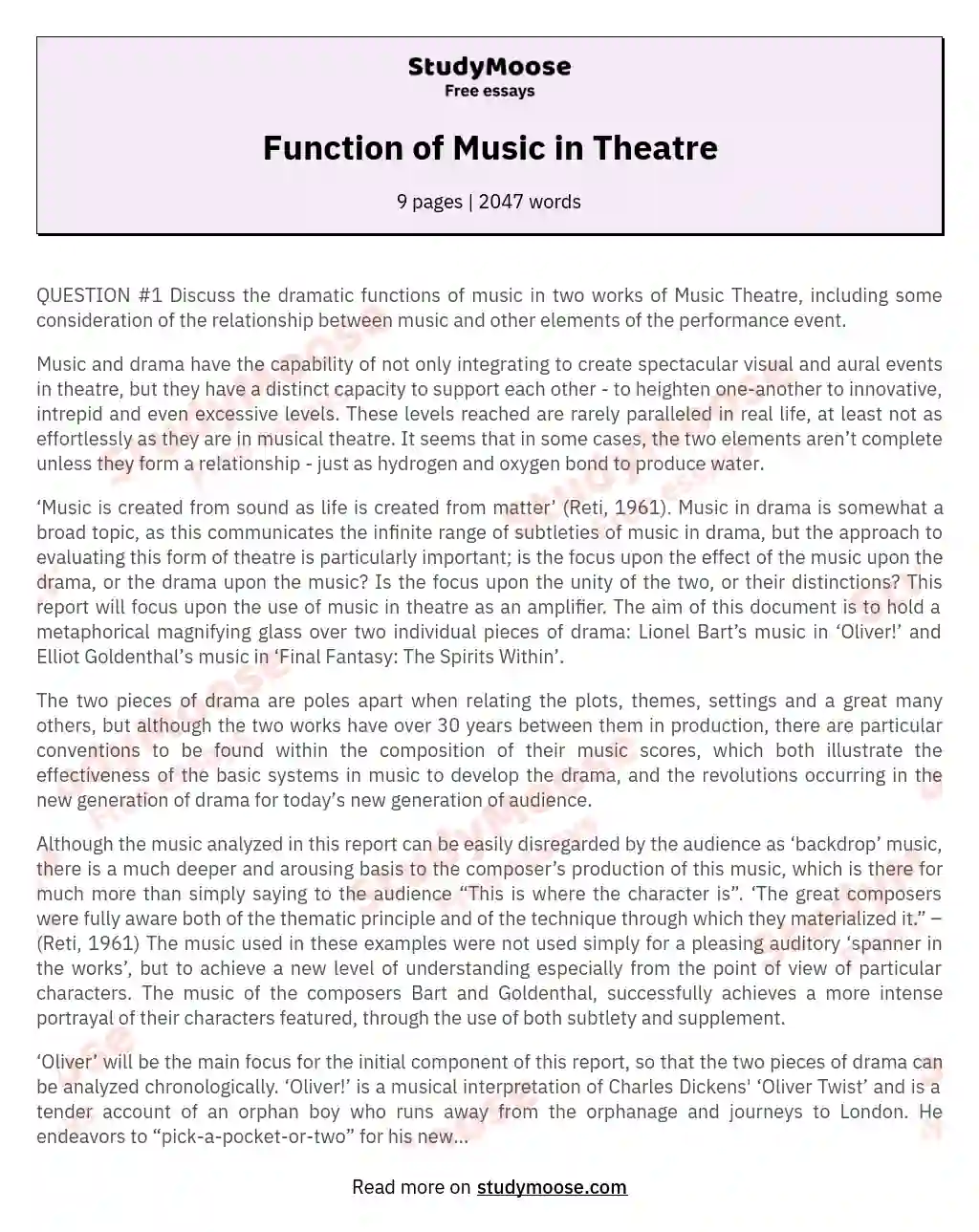 Function of Music in Theatre