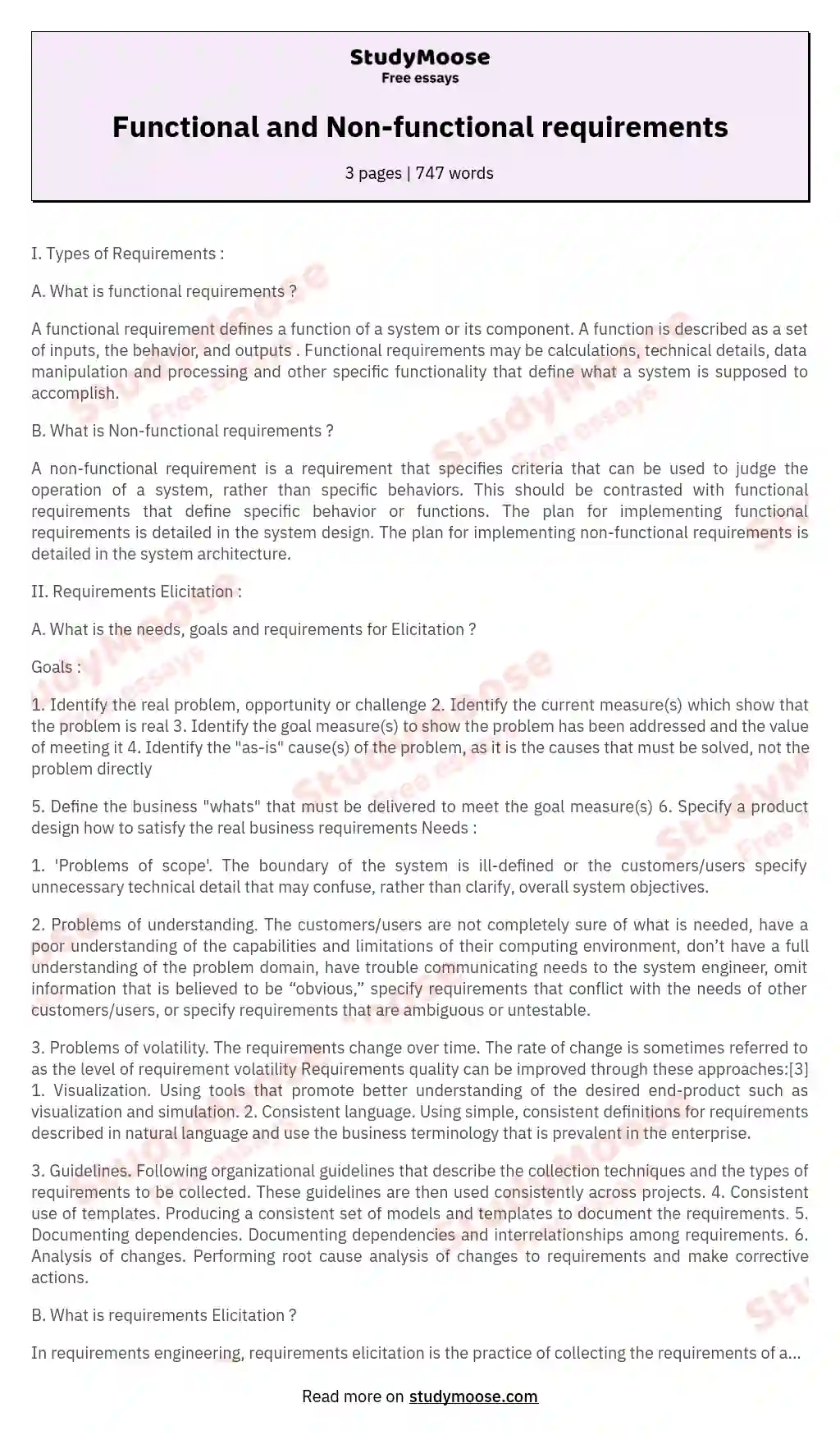 Functional and Non-functional requirements essay