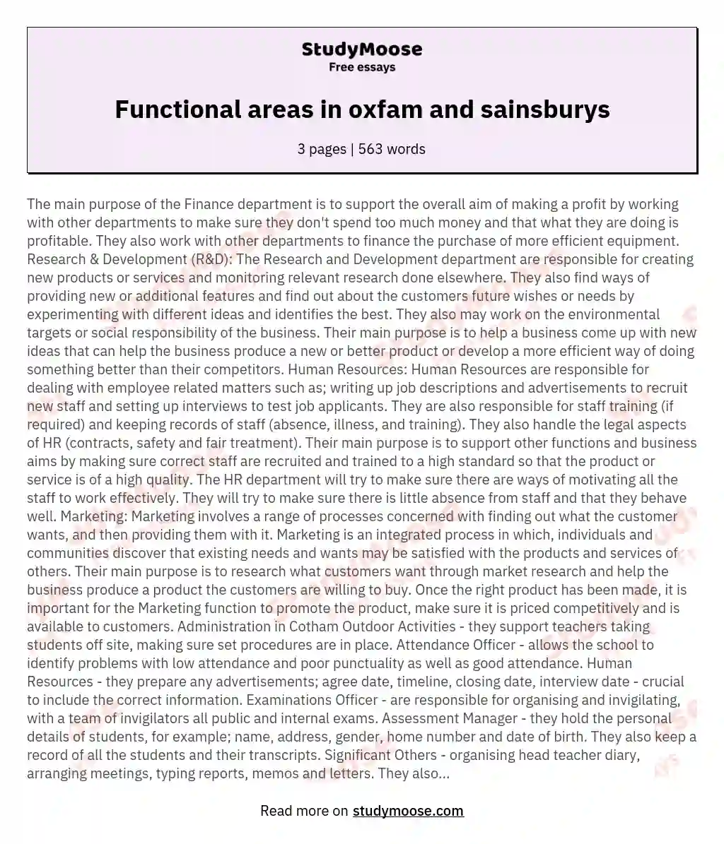 Functional areas in oxfam and sainsburys
