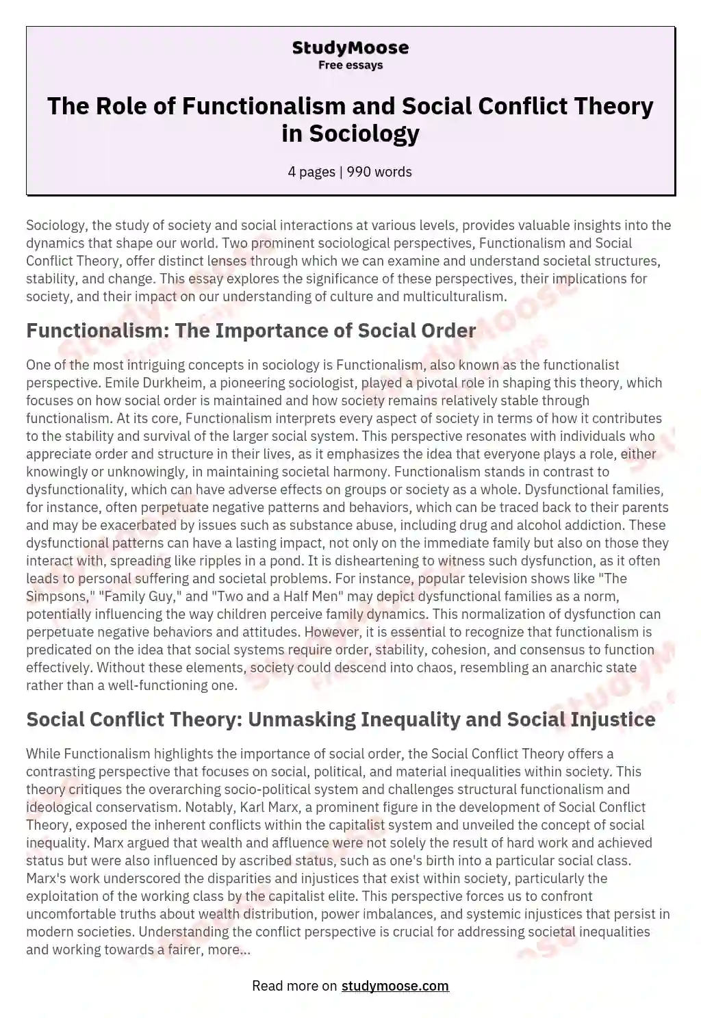 conflict perspective in sociology essay