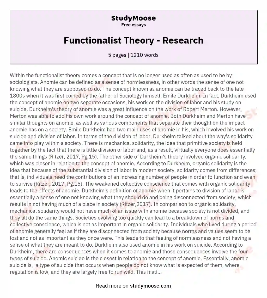 Functionalist Theory - Research essay
