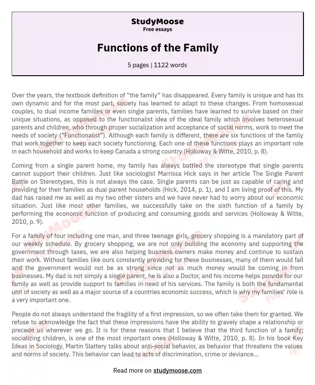 Functions of the Family essay