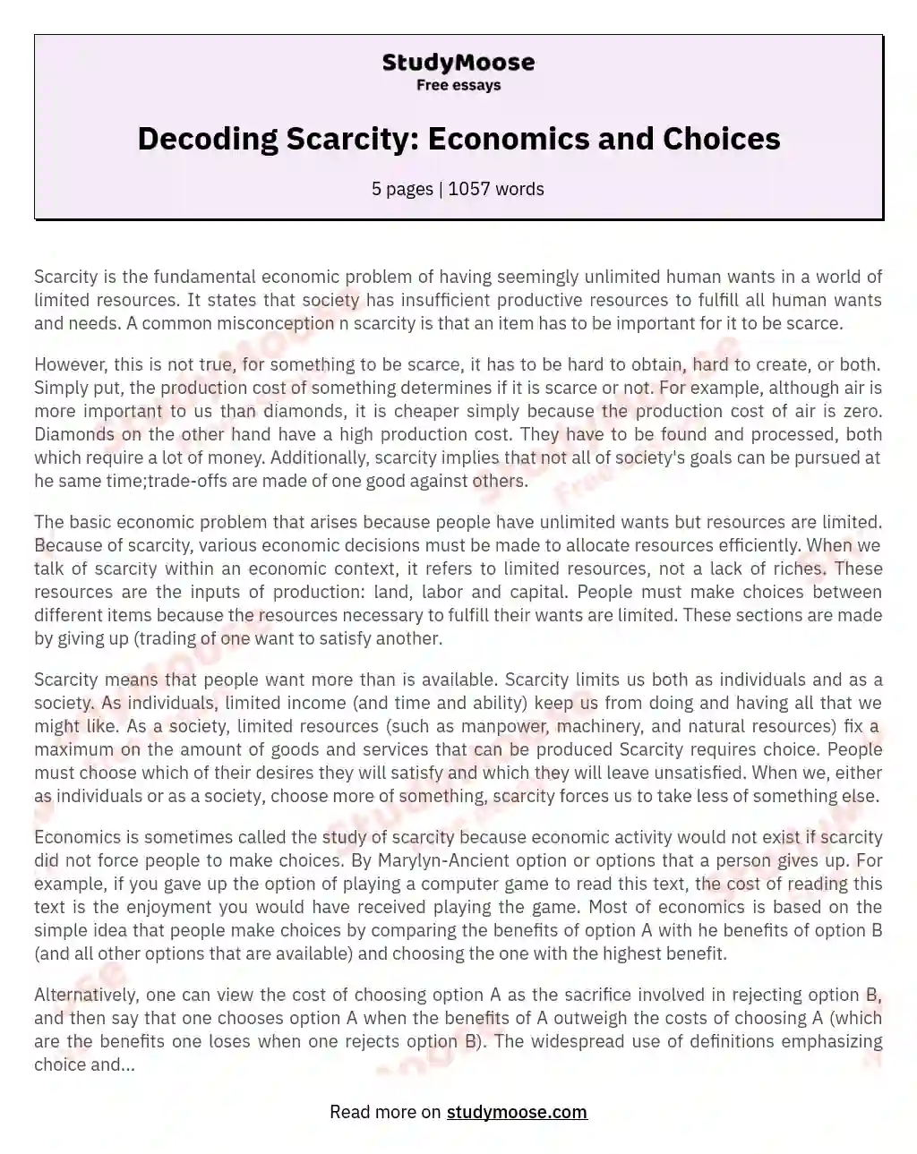 Decoding Scarcity: Economics and Choices essay